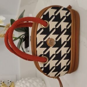 SPARTINA 449 Women’s Cosmetic Bag Purse Mini Purse Houndstooth Leather